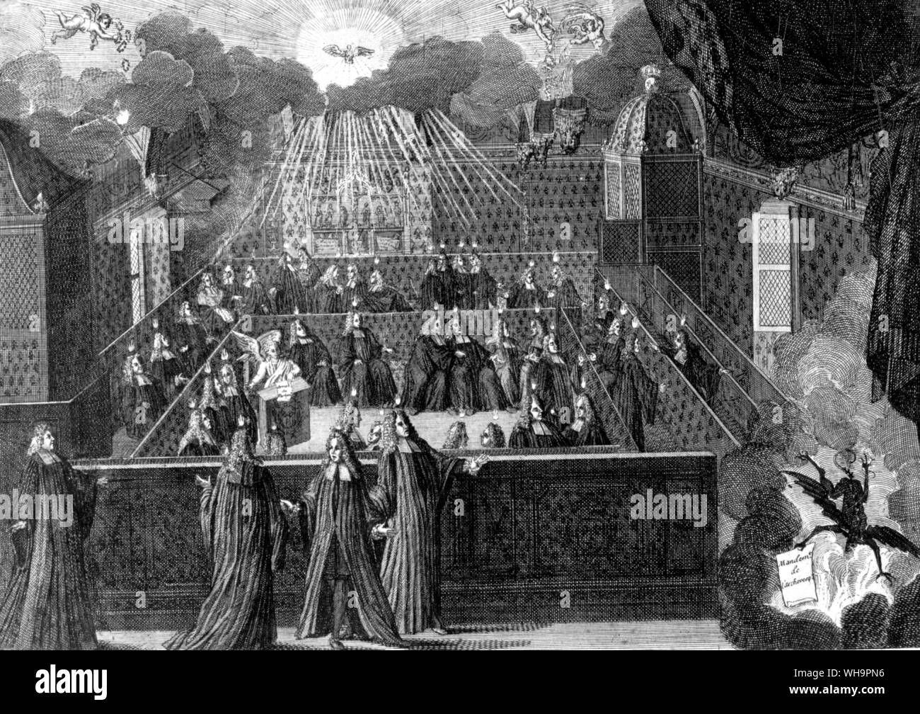 Ecclesiastical pride confounded by Parlement - engraving. Stock Photo