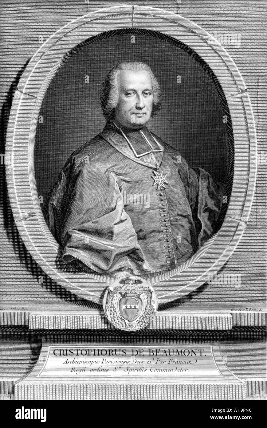 Christophe de Beaumont, Archbishop of Paris - engraving by R. Gaillard after J. Chevallier. Stock Photo