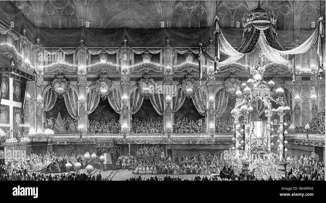 The lying in state of the Dauphine, Marie-Therese of Spain.  Detail from an engraving. Stock Photo