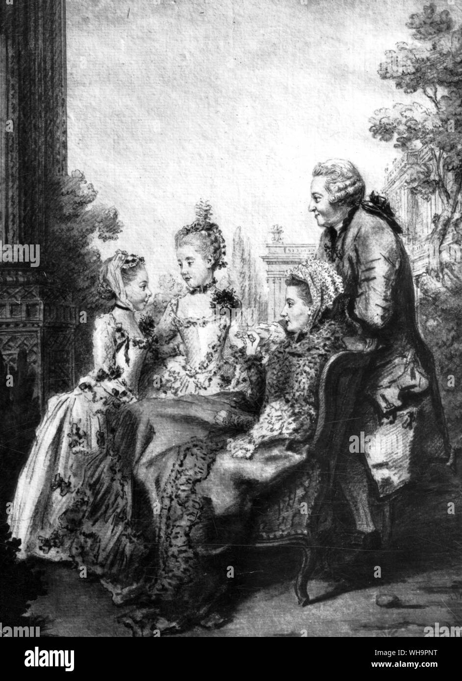 Monsieur and Madame Helvetius with their daughters, 1760, by Louis de Carrogis (Carmontelle) Stock Photo