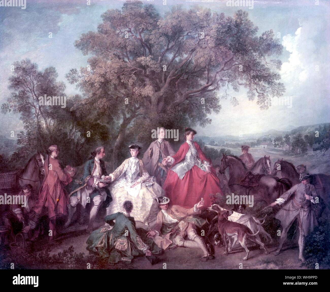 A picnic after the hunt, by Nicolas Lancret Stock Photo
