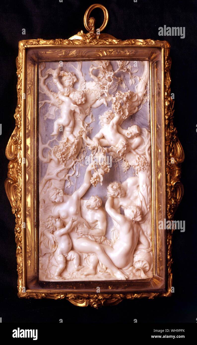 A bacchanalian scene carved in ivory which belonged to Madame de Pompadour (1724-1764) Stock Photo