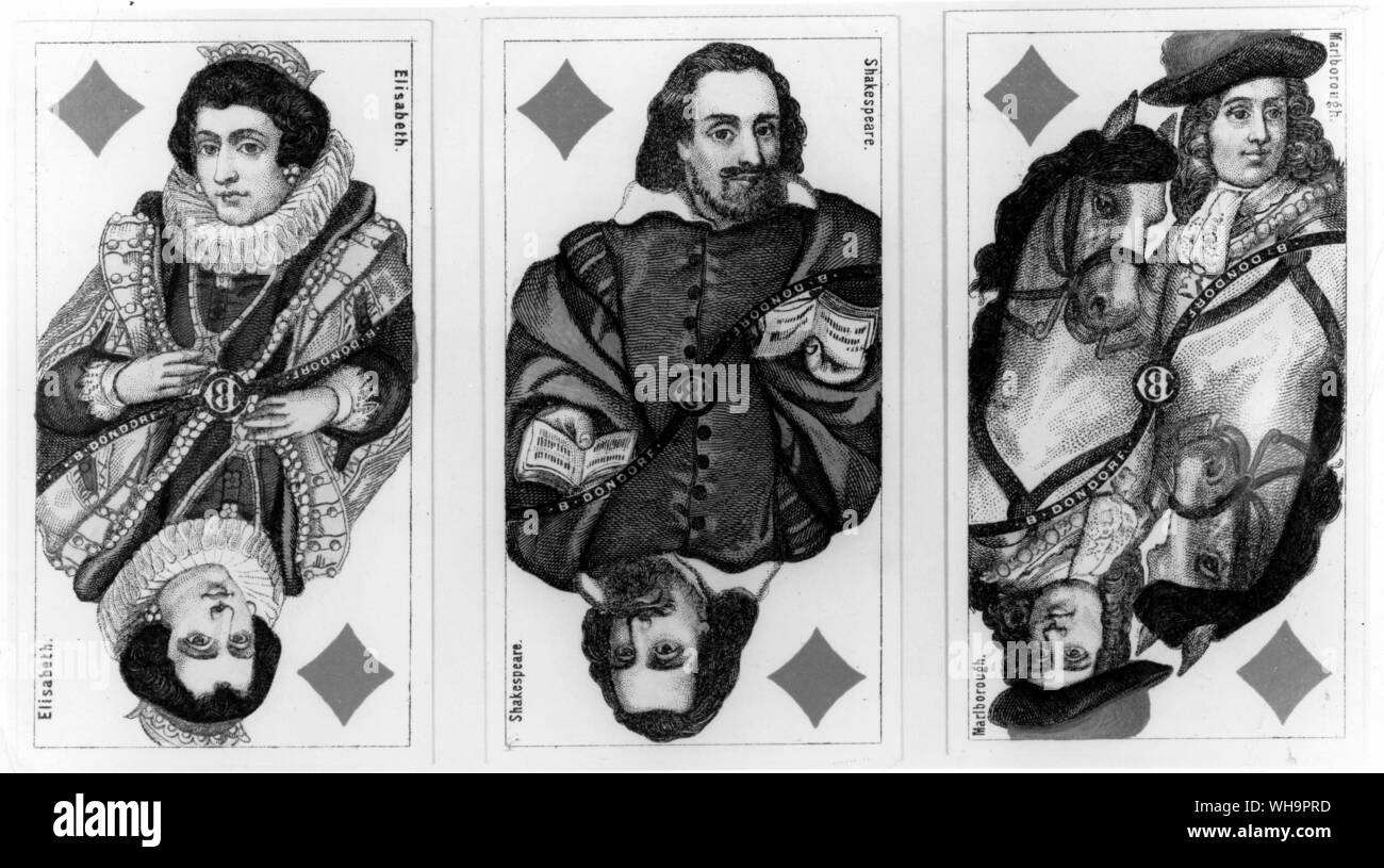 The court cards have frequently been turned into historical figures: from a German pack of the 19th century Stock Photo