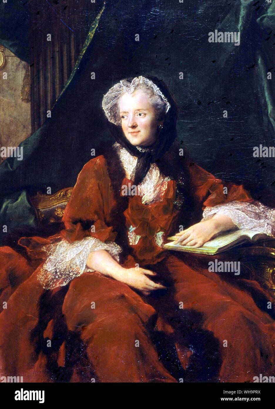 Marie Leczinska wearing a robe de ville and reading the Bible, by Jean-Marie Nattier. Two copies of this were ordered by the Queen for the Comte de Marepas and Paris-Duverney Stock Photo