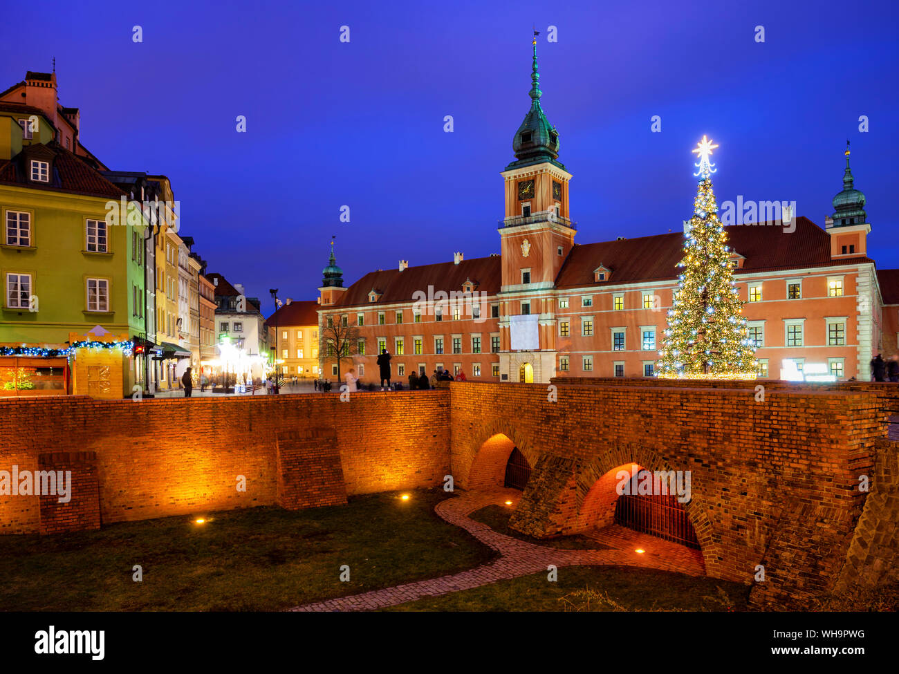 Old Town by night, historic city centre, Warsaw, Poland Stock Photo