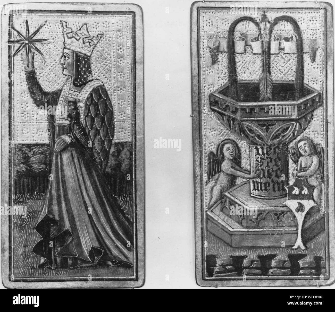 Tarot cards - A 15th century design for the Star, attributed to Antonio di Cicognara (left) Stock Photo