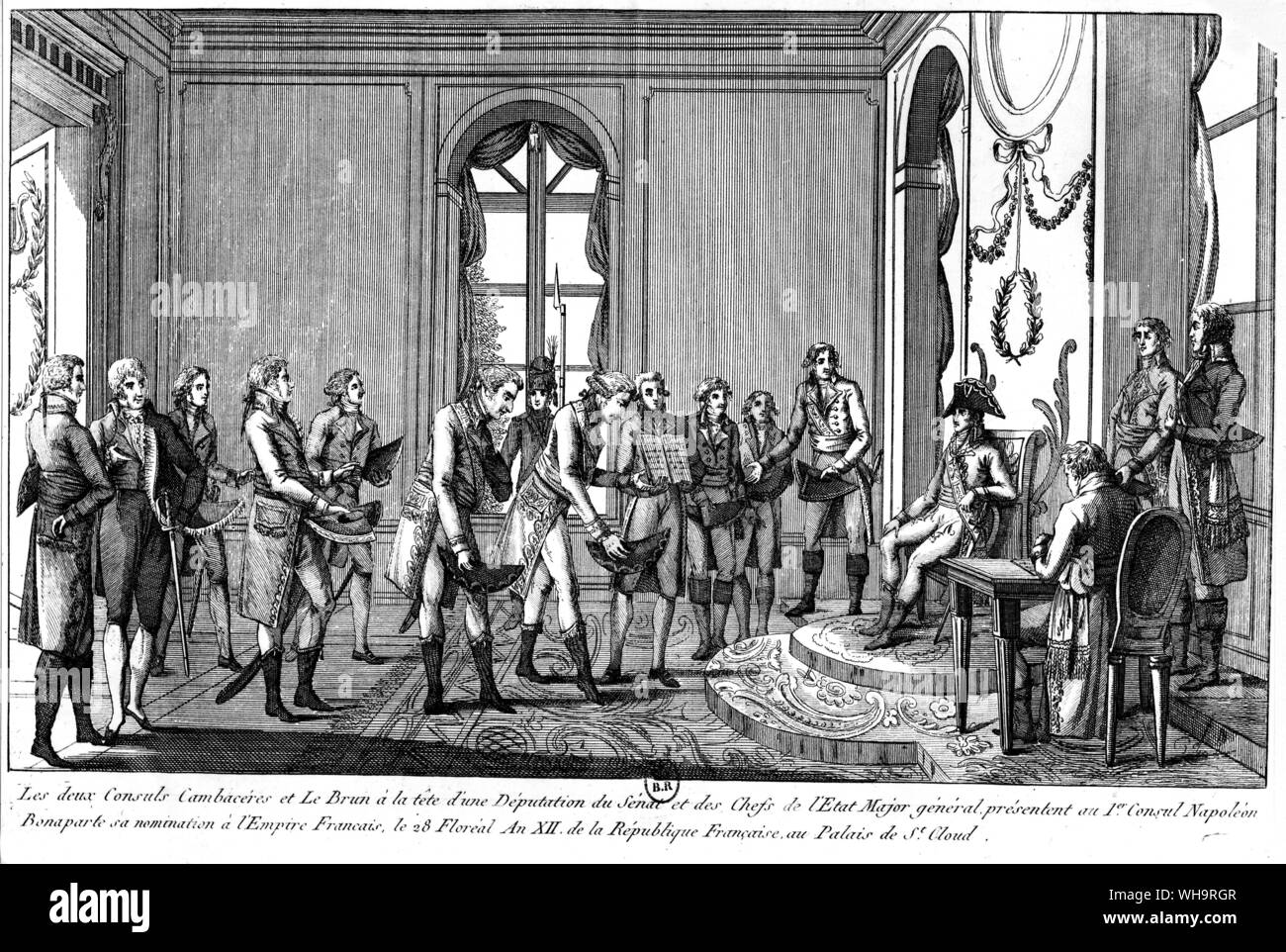 Napoleon Bonaparte meets with Depututation du Sendt and the Chefs de L'Etats Major in 1812. Palais St Cloud. Stock Photo