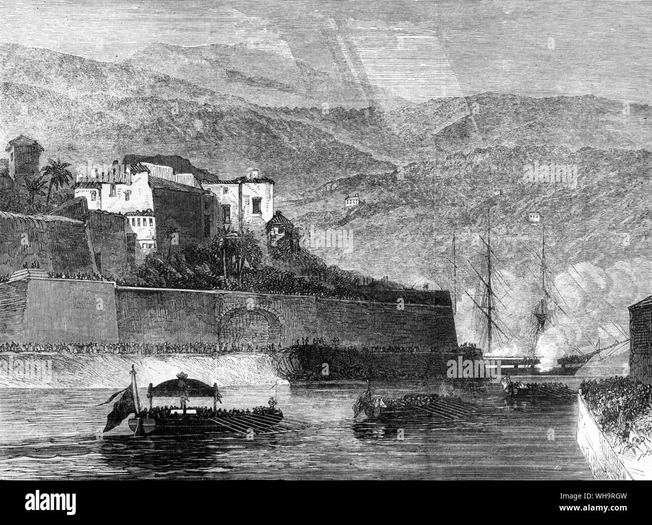 Embarkation of the body of the Czarewitch at Villafranca for conveyance to Russia. ILN 13th May 1865. Stock Photo