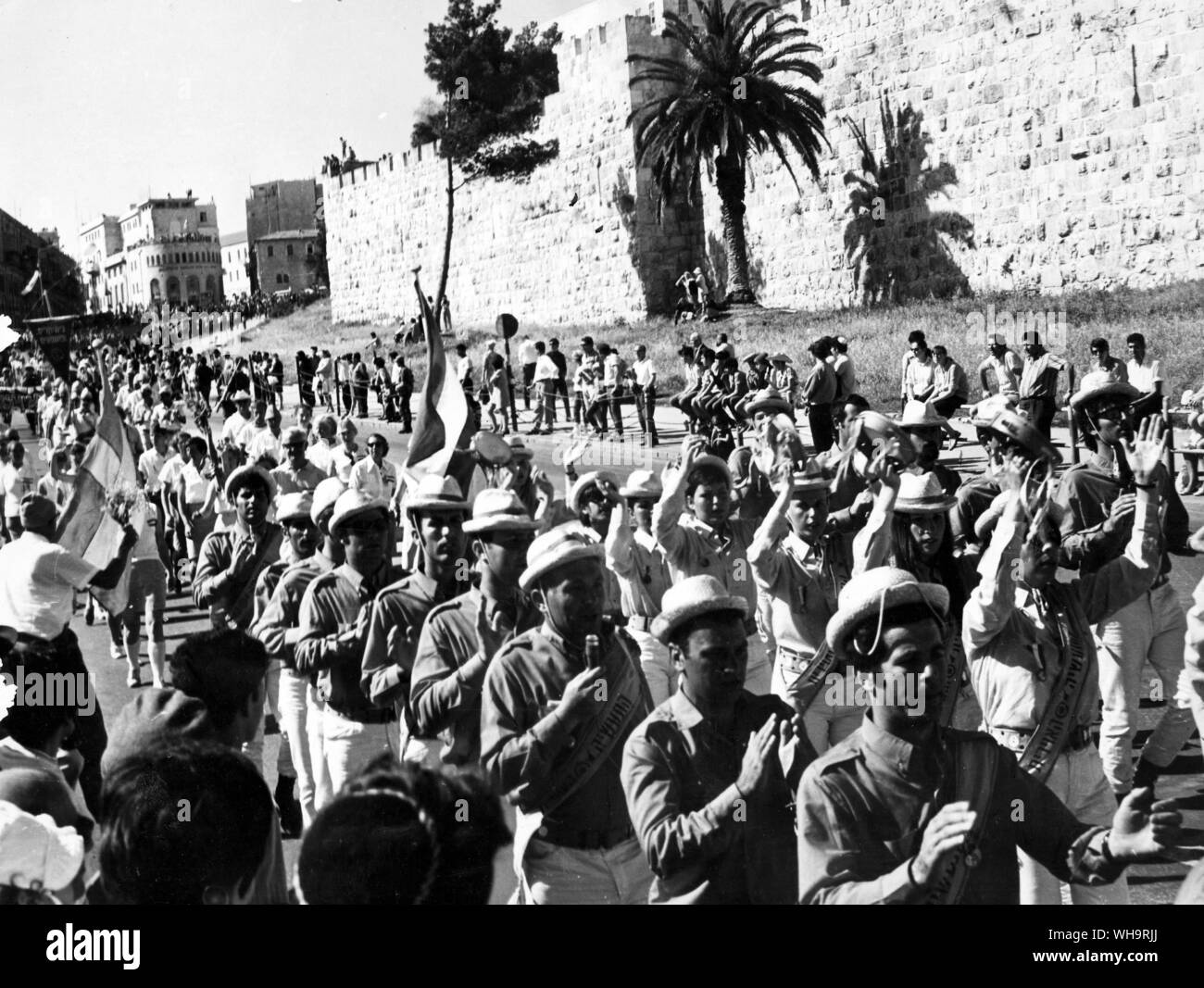 Israel: The parade ending the three days march near the walls of the old city of Jerusalem. Stock Photo