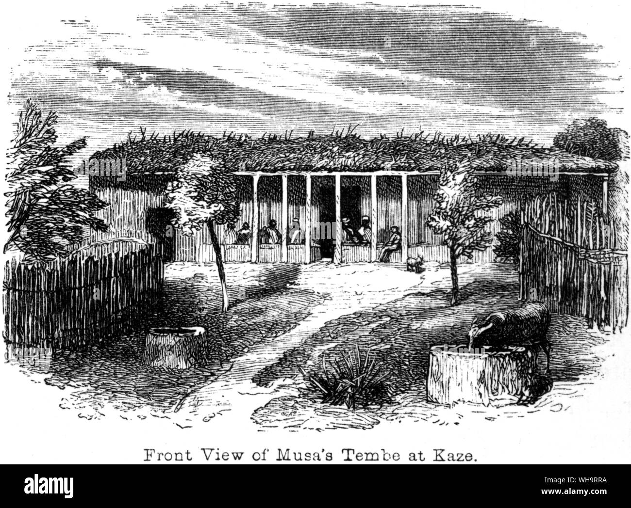 Front view of Musa's Tembe at Kaze. Speke and Burton arrived at Kazeh (Tabora) on November of 1857. Stock Photo