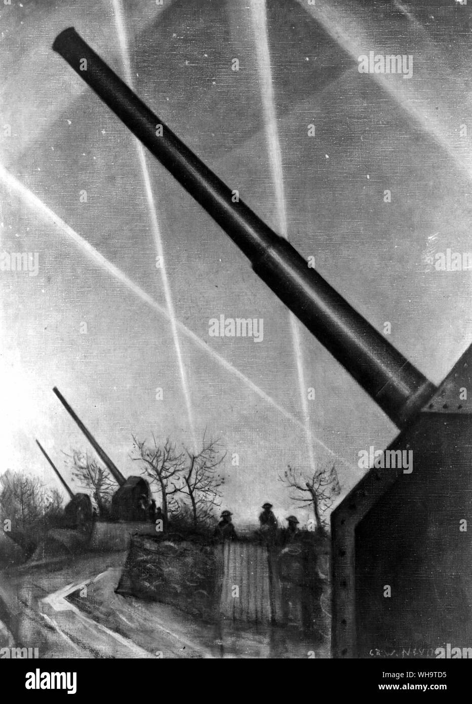 Anti-aircraft defences in oil paint. Stock Photo