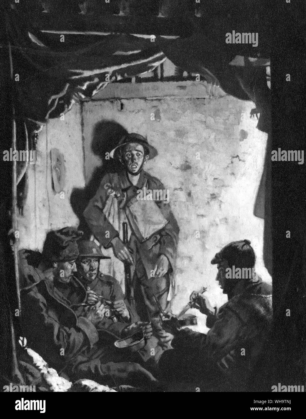 'Soldiers on the front resting', by Sir William Orpen, KBE, RA, 1878-1931. Stock Photo