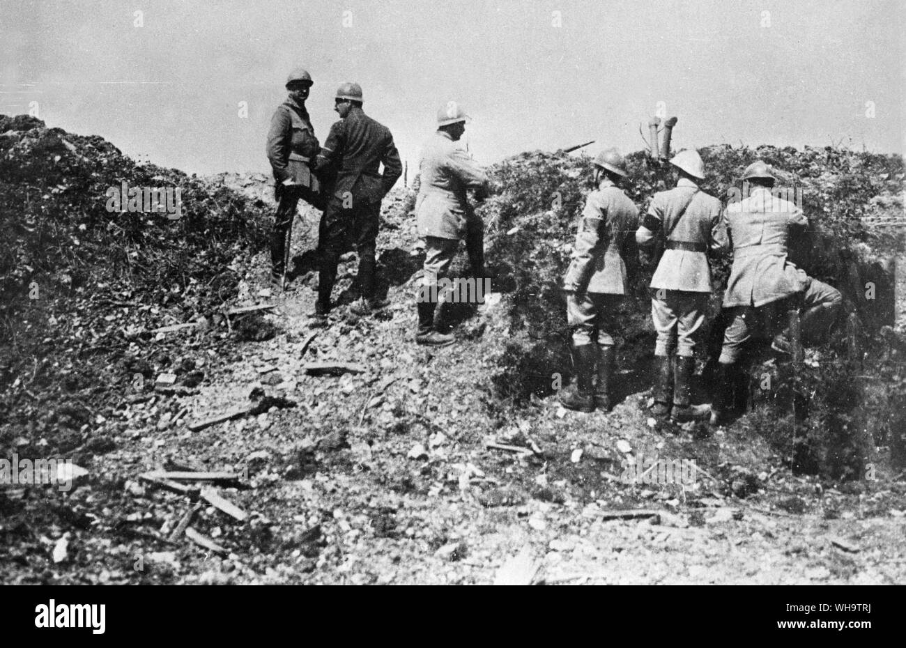 France, WW1: Donaumont. Manzin observing during attack. May 1916. Stock Photo