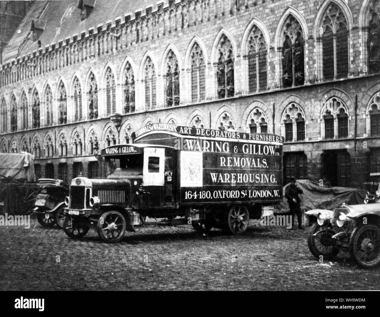 WW1: Lorries at Ypres, France. Stock Photo
