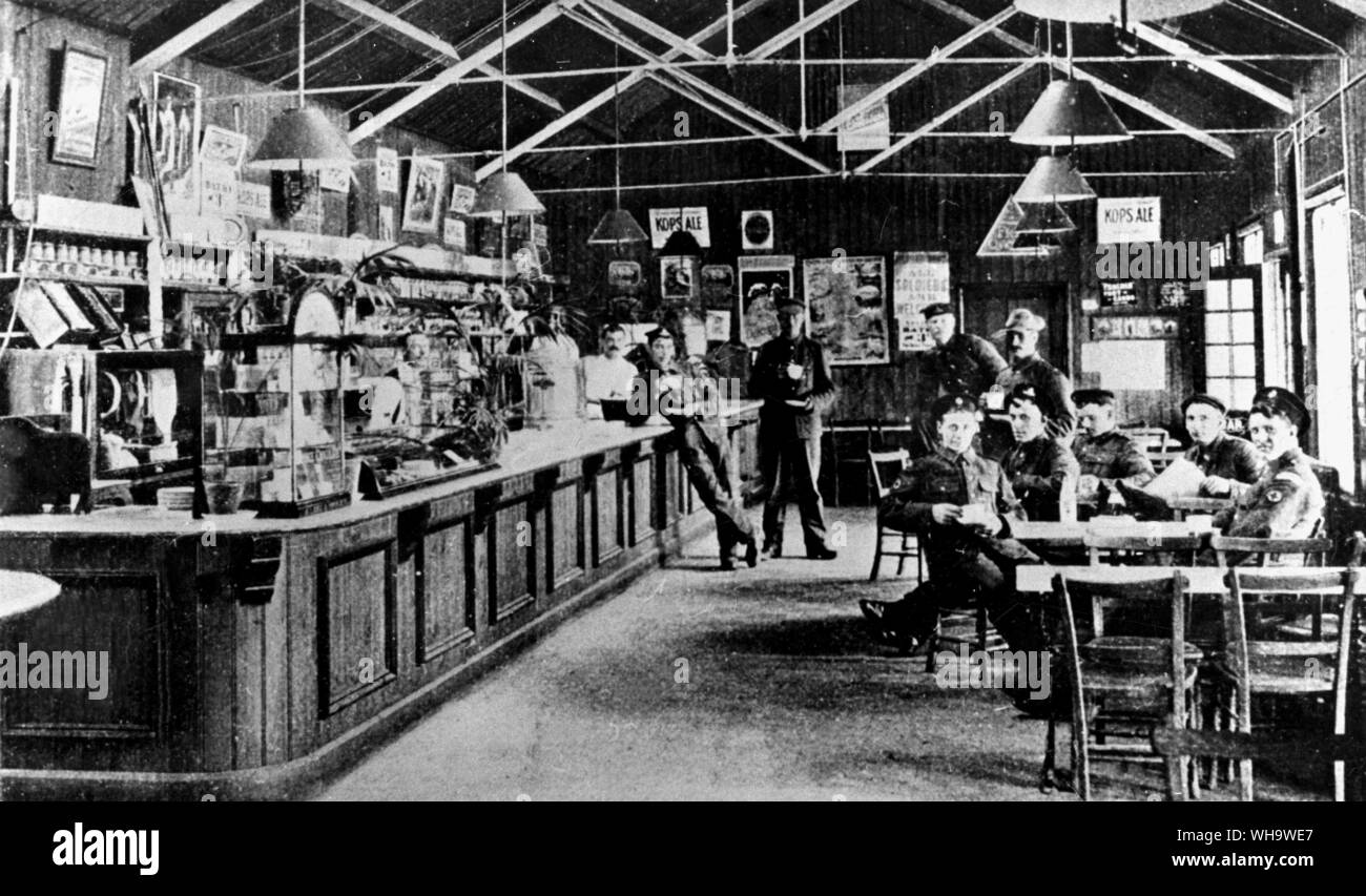 WW1: Refreshment Bar, Miss Perk's home for soldiers, Bulford Camp, 1914. Stock Photo