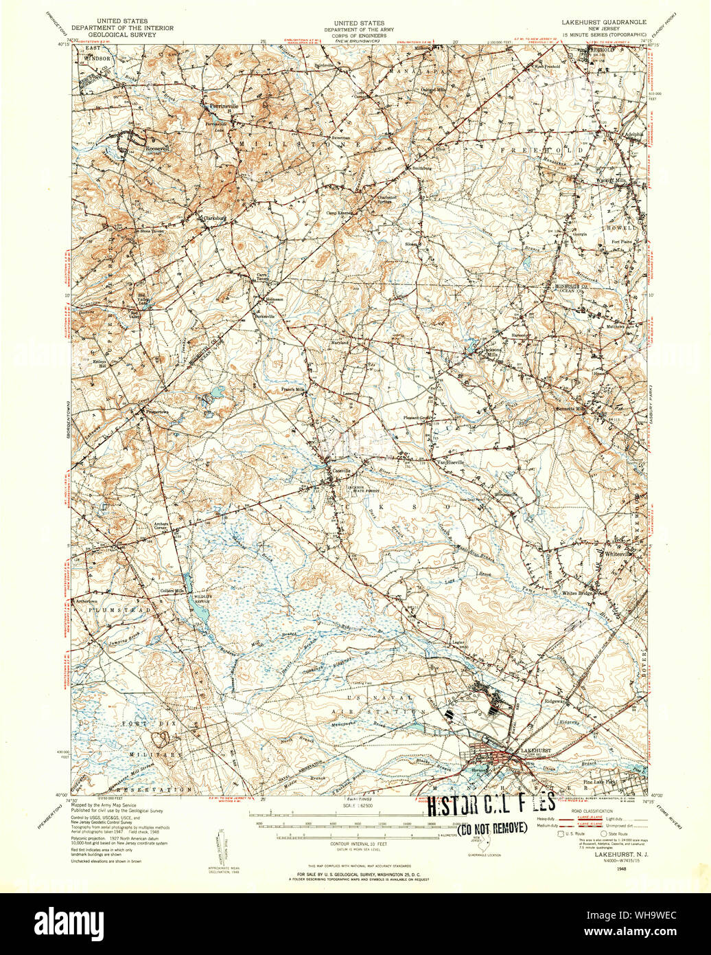 USGS TOPO Map New Jersey NJ Lakehurst 255235 1948 62500 Restoration