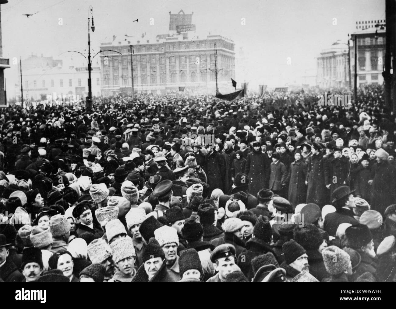 WW1: Moscow, Russia. One of the first demonstrations during the February 17th revolutions. Stock Photo