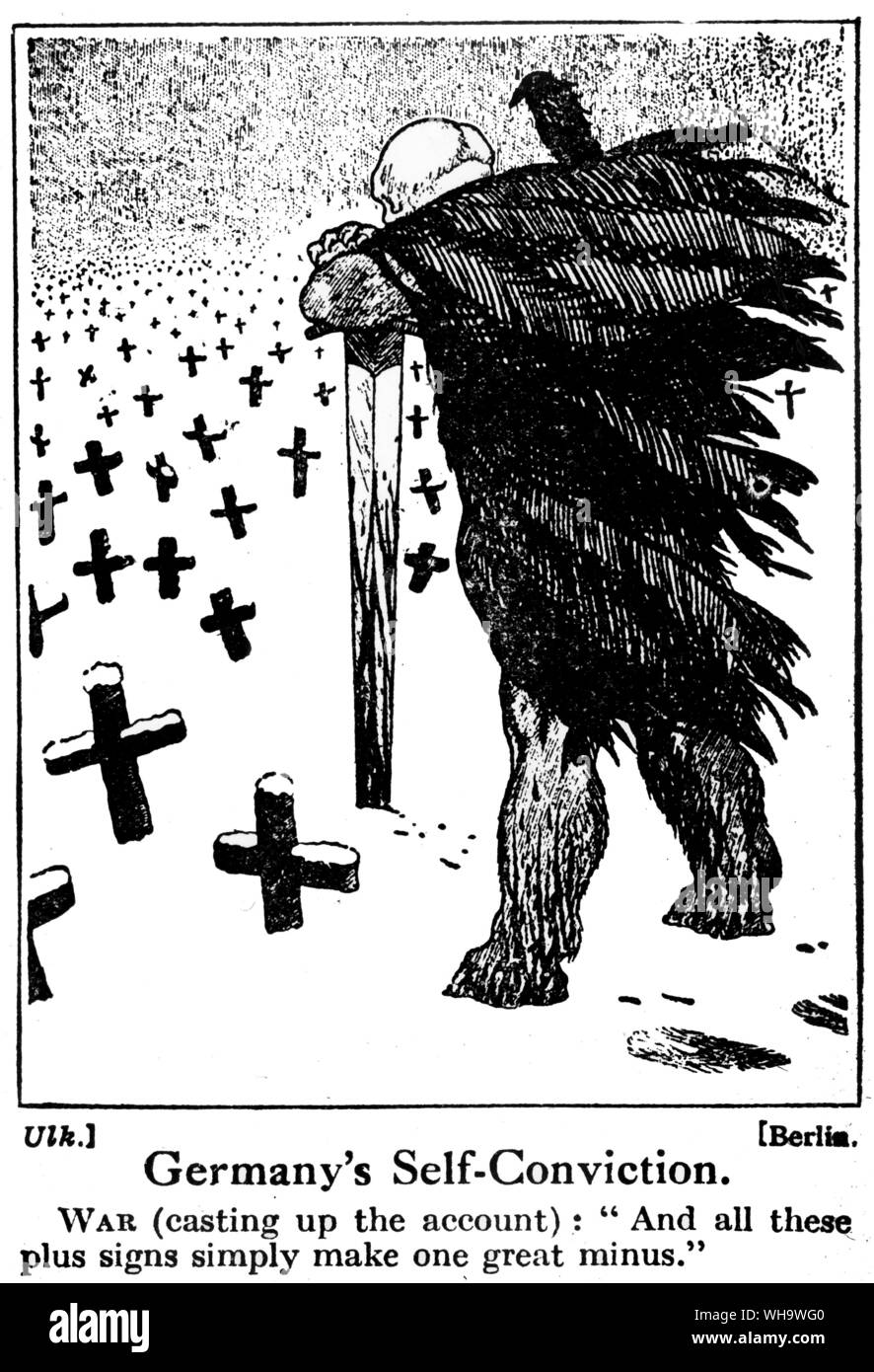 WW1/ 'Germany's self-conviction' Cartoon. Stock Photo