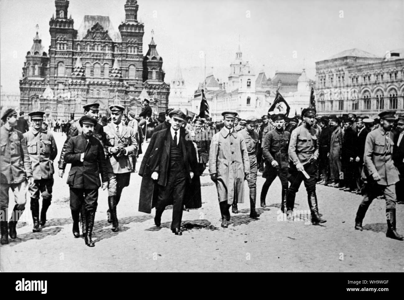 Post-WW1/Russia: A militant-looking Lenin inspecting the troops in Red Square in May 1919. Stock Photo