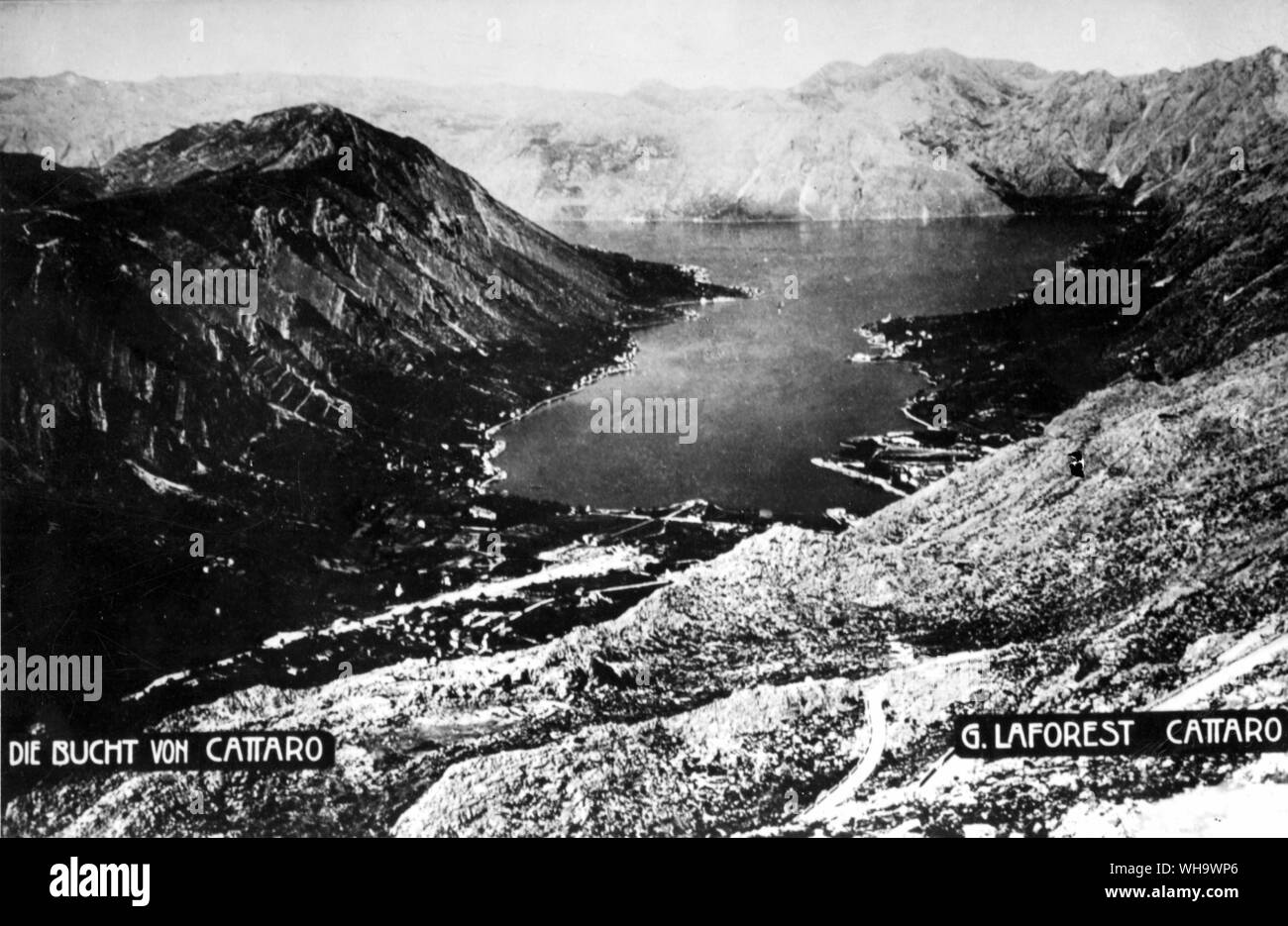 WW1/ View of the Botha of Kotor in Yugoslavia, where the Austro-Hungarian navy revolt took place, Feb. 1918. Stock Photo