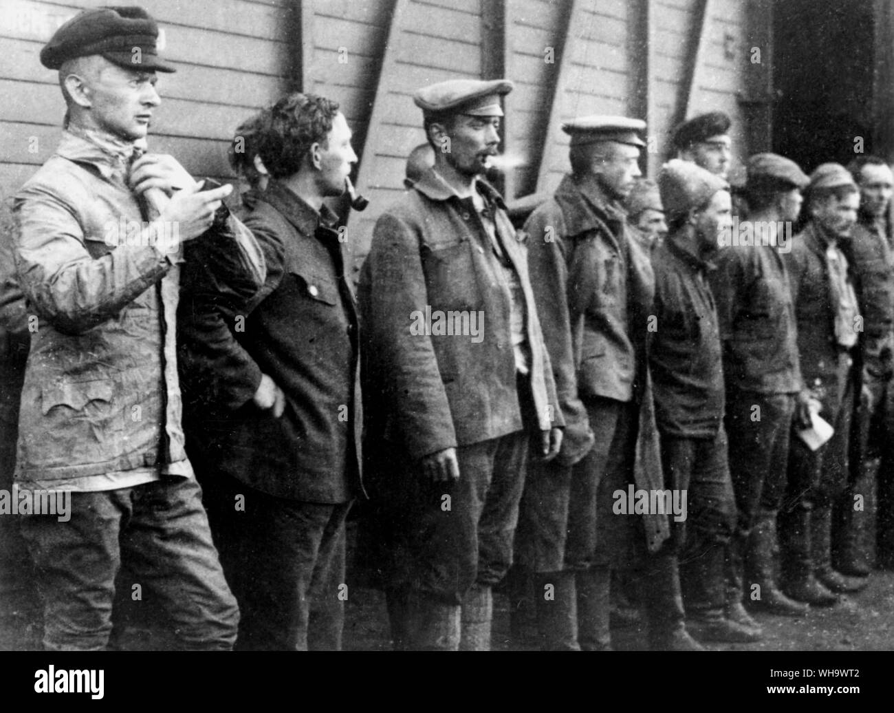WW1/ Czech soldiers of the Red Army, sentenced to death, awaiting their execution in Petropavlovsk, 1918. Stock Photo