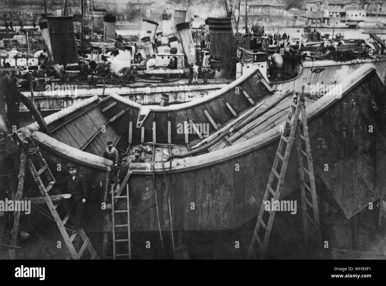 WW1: SMS Goeben docked for repair. It was hit by a mine on 26th December 1914. Stock Photo
