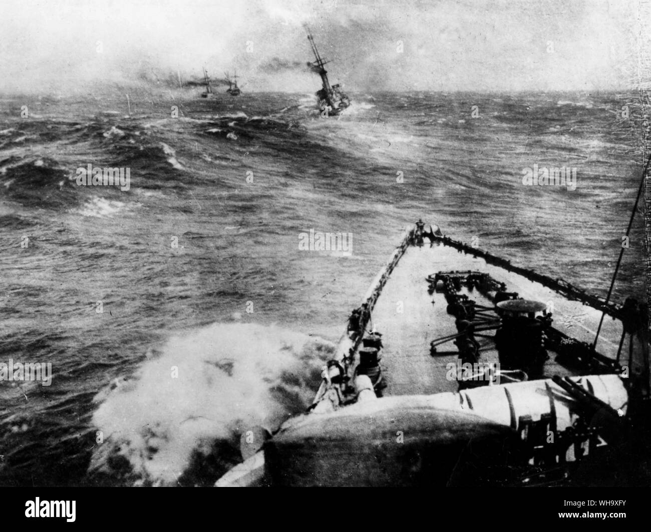 WW1: German ships sunk at Falkland Islands, 8th Dec. 1914: SMS. Scharnhorst; SMS Gneisenau; SMS Leipzig; SMS Nurnberg; SMS Dresden (escaped but sunk off Juan Fernandez on 14th March 1915). Stock Photo