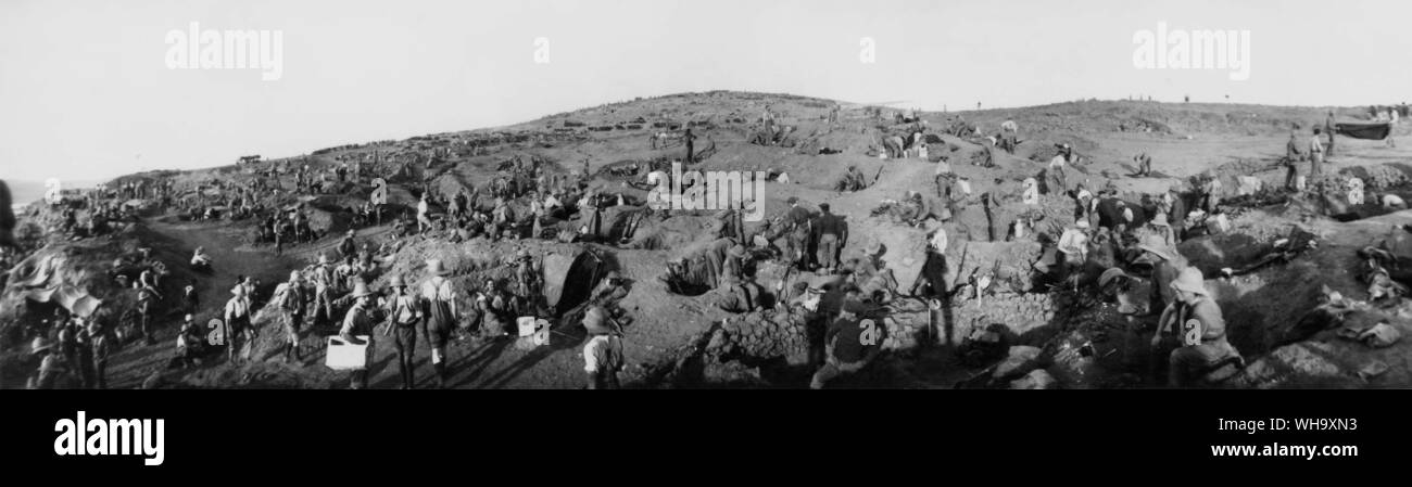 WW1: Allied troops/  Four landing stages, West Beach, Gallipoli, 1915. Stock Photo