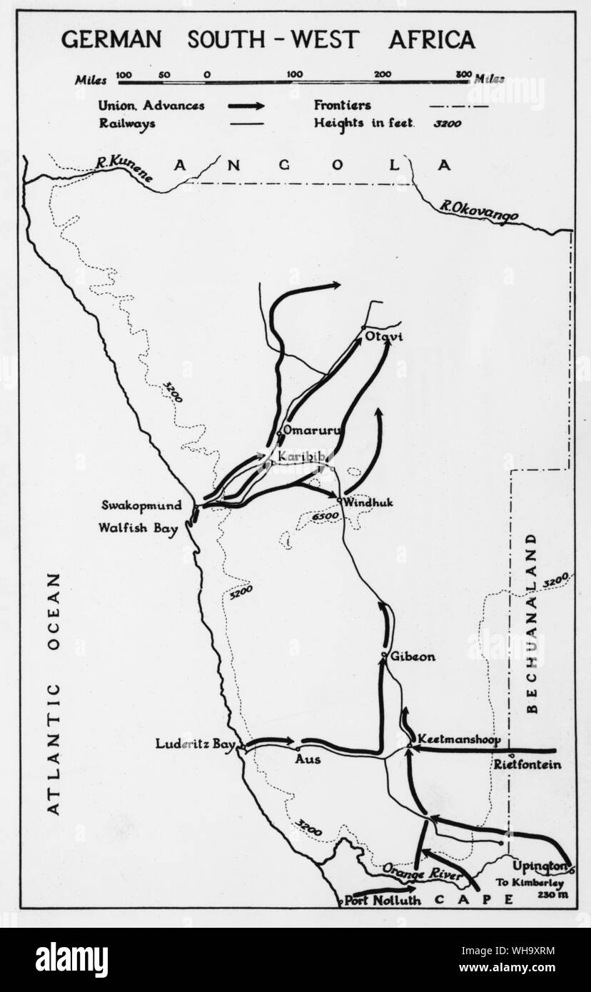 WW1: Map of German south west Africa, 1915. Stock Photo