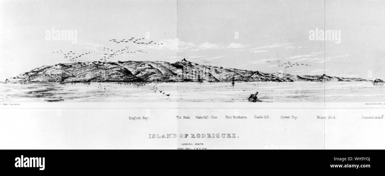 The Indian Ocean island of Rodrigues.  Foldout papyrograph from H.E. Strickland and A.G. Melville's The Dodo and its Kindred (London, 1848) Stock Photo