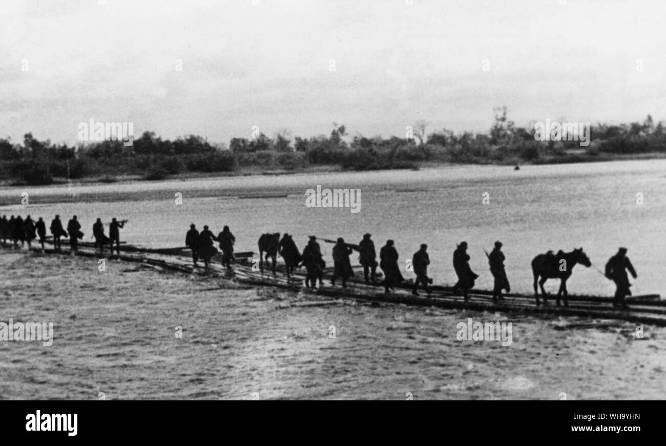 WW2: Byelorussia. Partisans are crossing the Pripyat River. Stock Photo