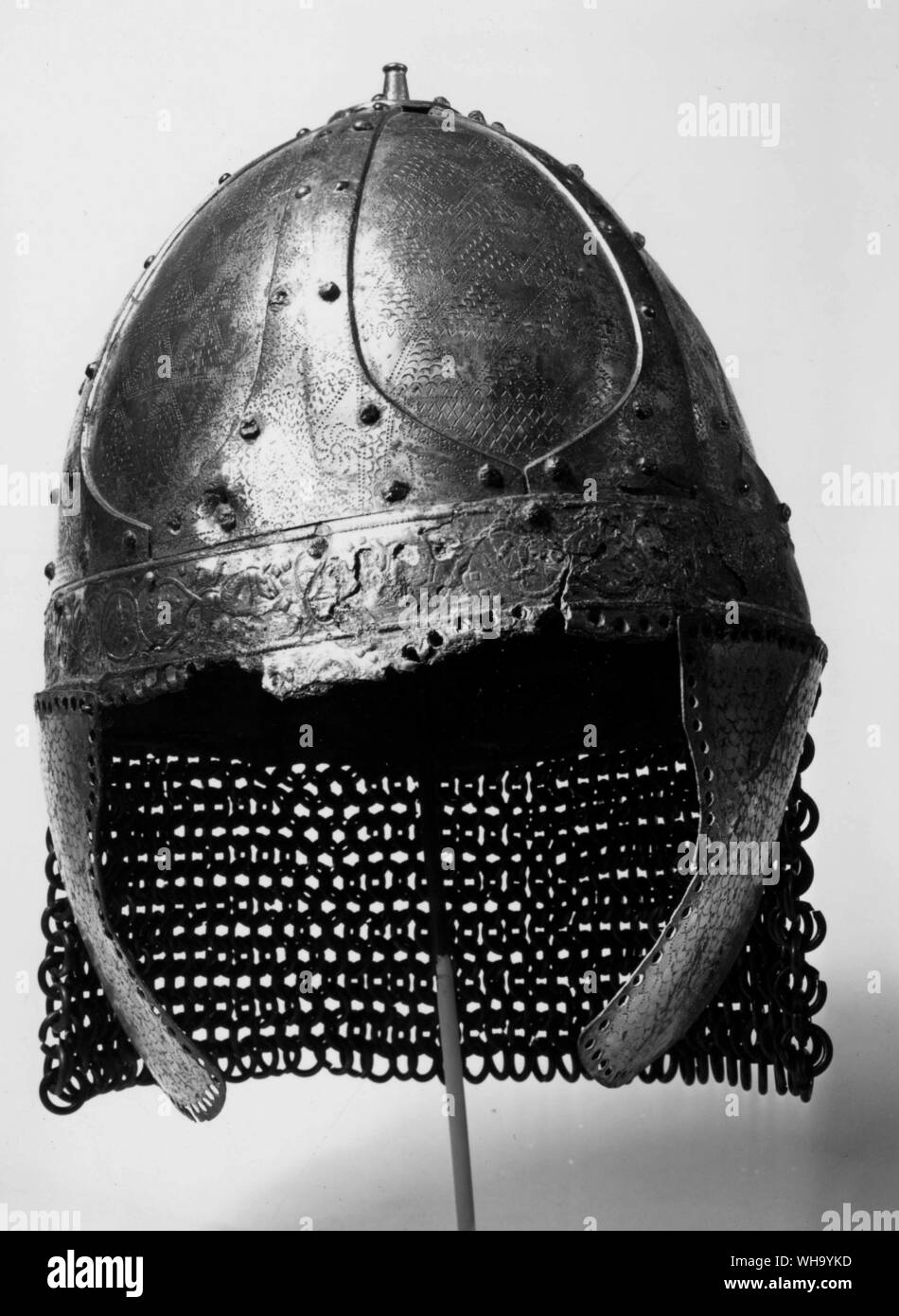 Helmet with chain mail; possibly German in origin. Stock Photo