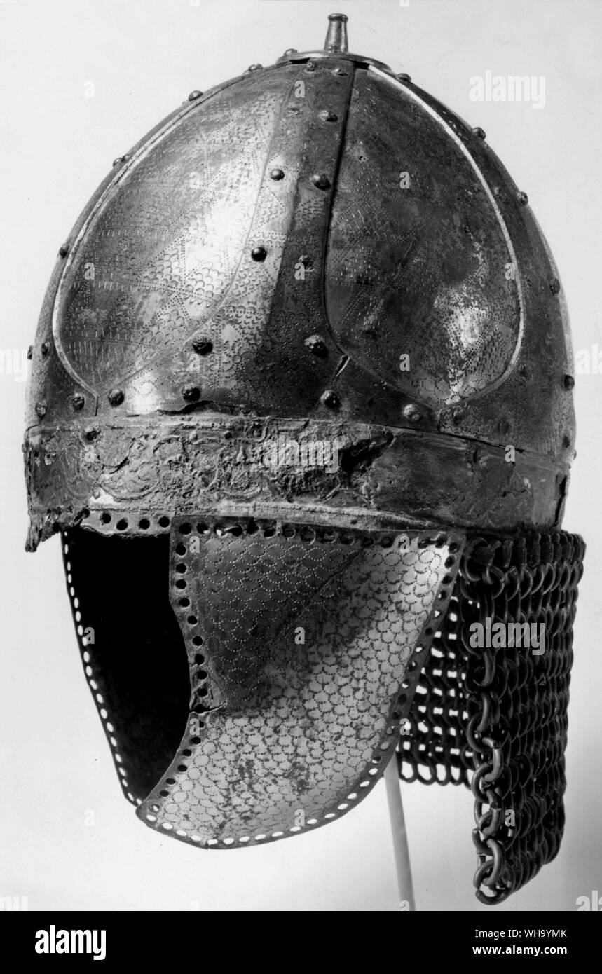 Helmet with chain mail at rear. Possibly German in origin. Stock Photo