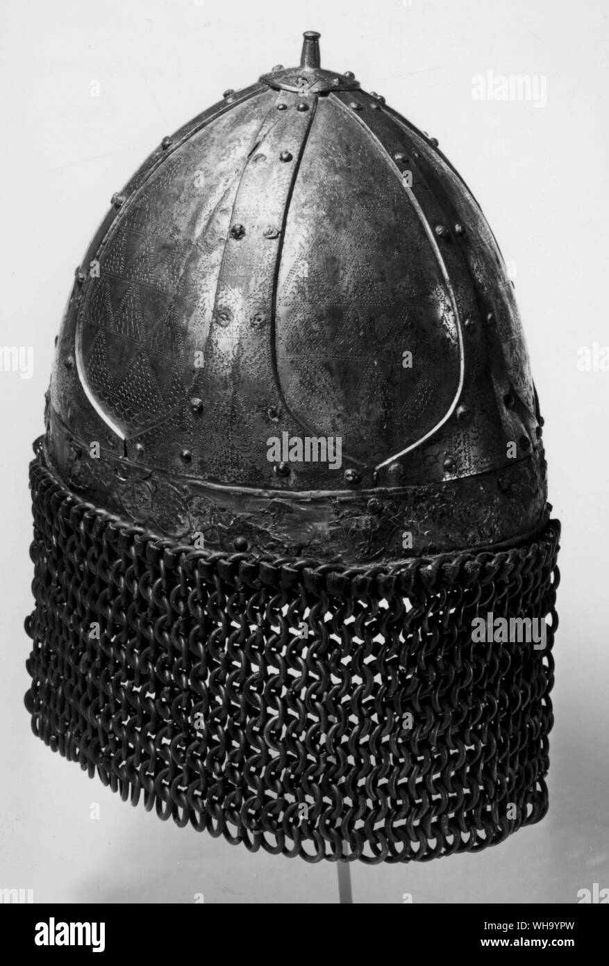 Helmet with chain mail. Possibly German in origin. Stock Photo