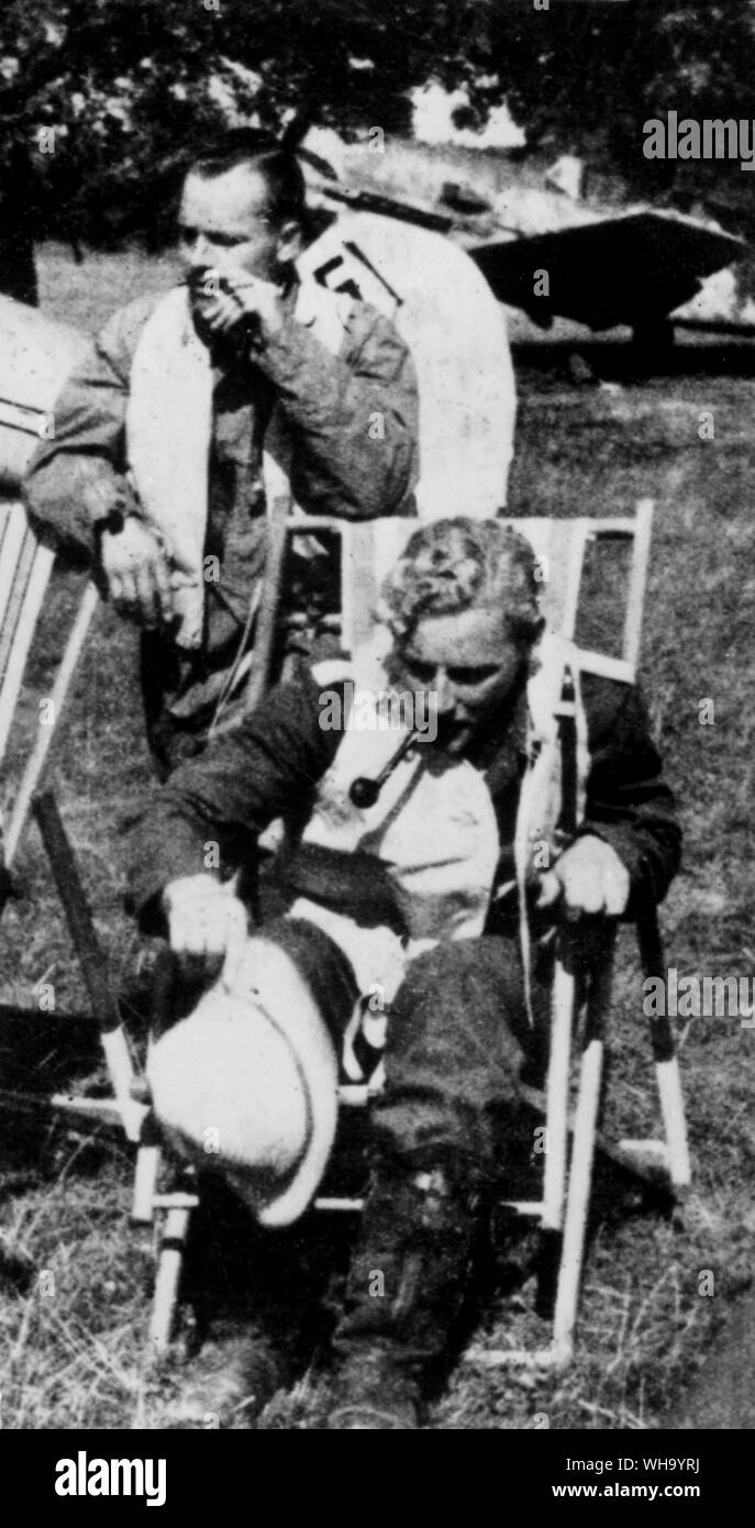 WW2: German luftwaffe pilots relaxing between sorties. Stock Photo