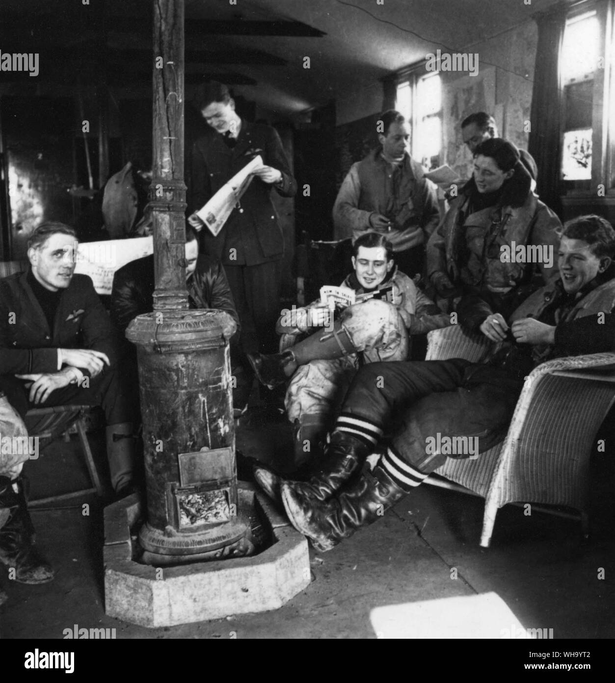 WW2: RAF fighter pilots in their mess area. Stock Photo