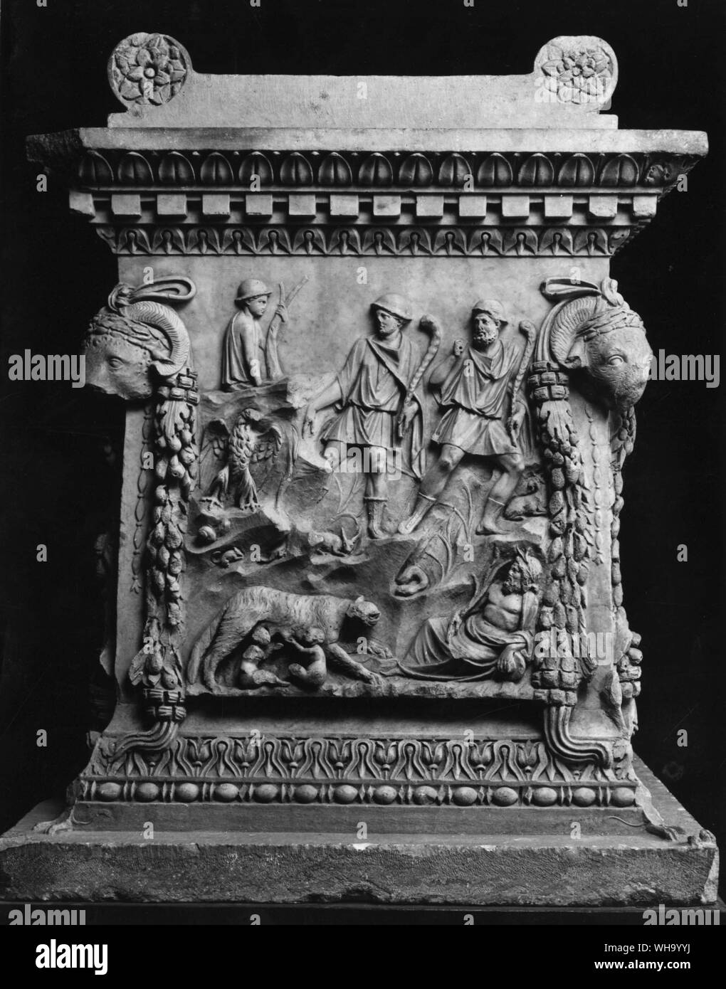 Tomb from Ostia shwoing Romulus and Remus, after whom Rome was named. Stock Photo