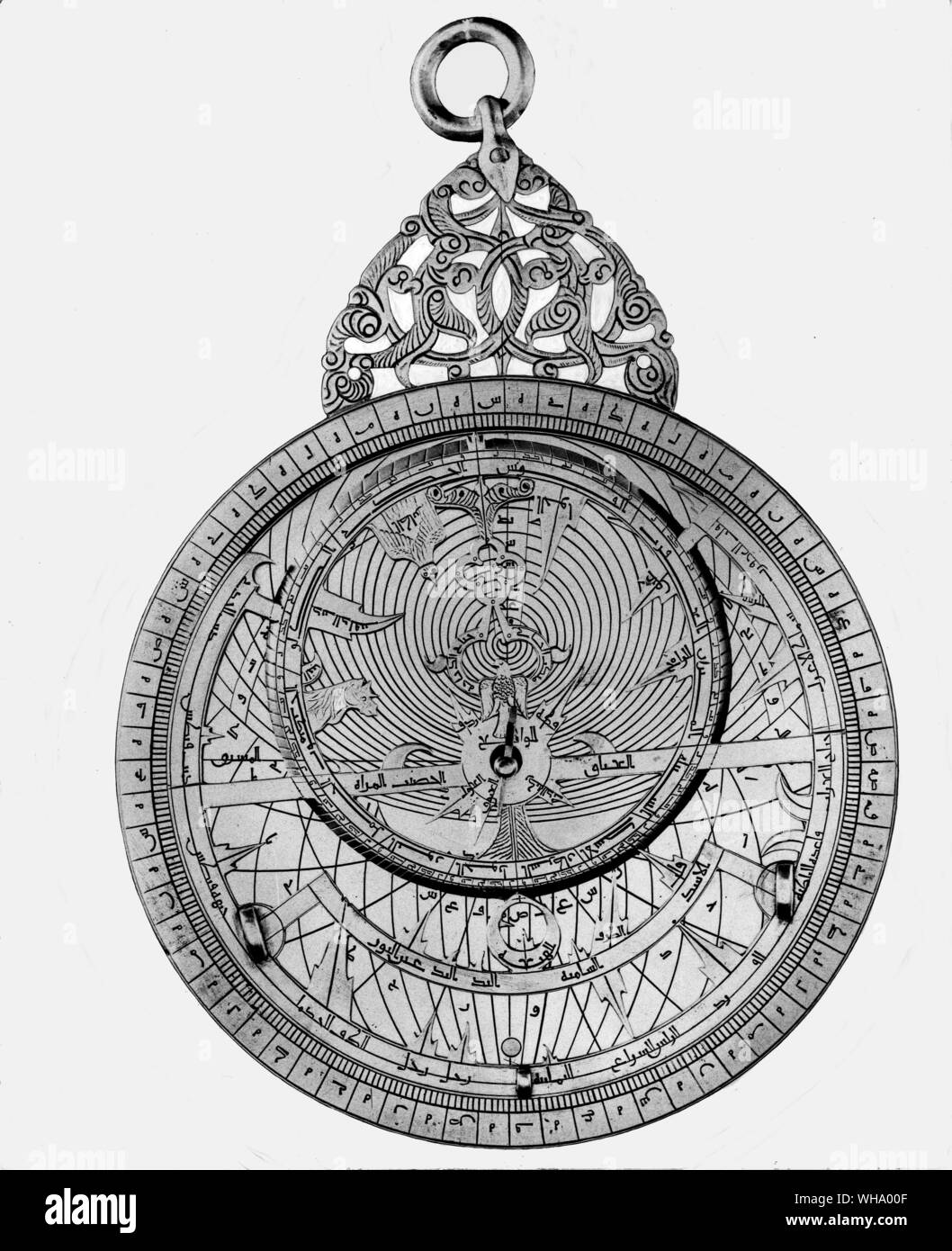 Front view of Persian astrolobe with geared calendar movement, 1221-2 AD. Stock Photo