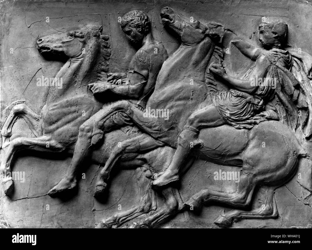 Detail from Parthenon frieze. Youths in Procession. Stock Photo