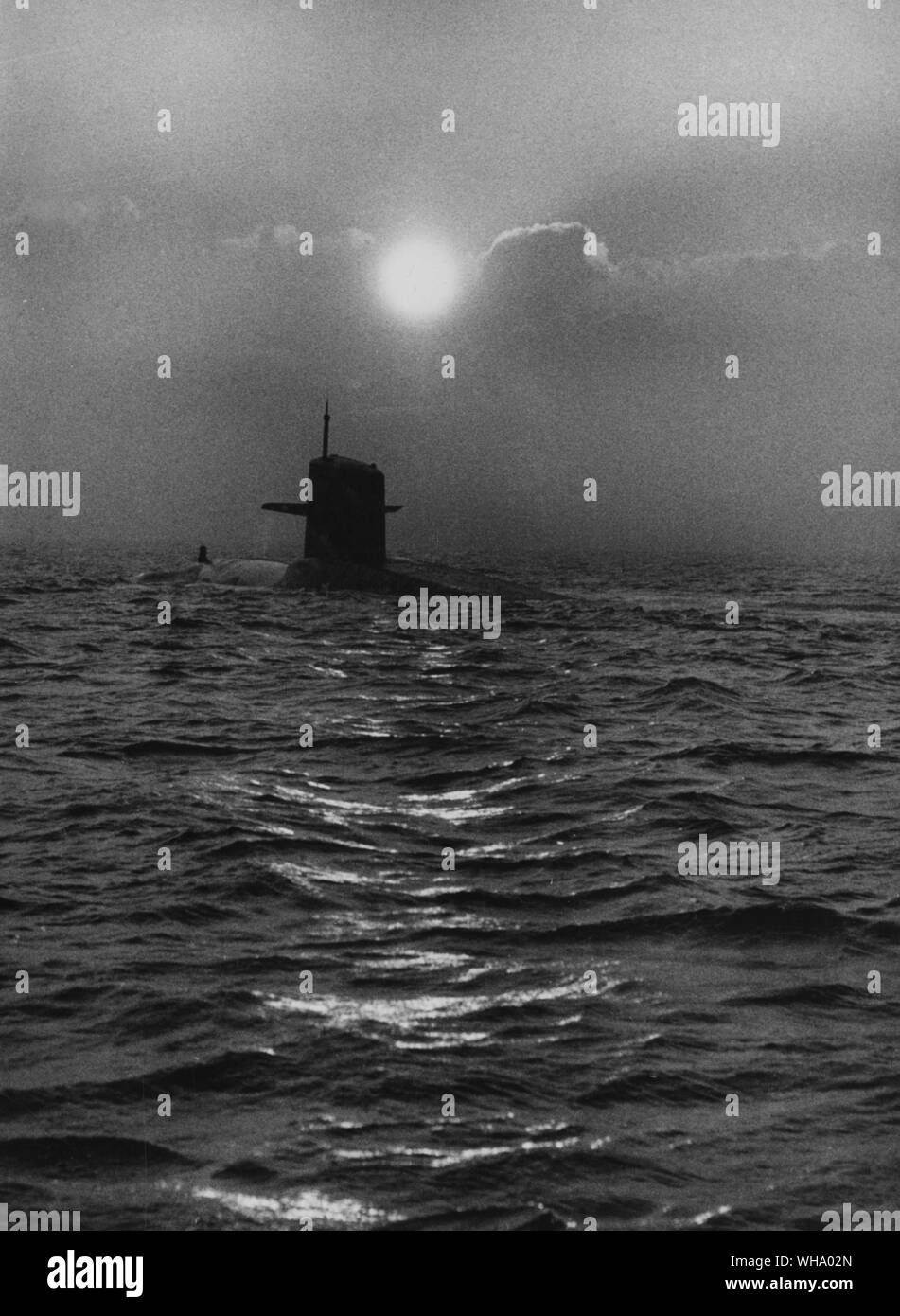 Scotland, UK: Polaris at Holy Loch. Surfacing at dawn - the Polaris missile submarine, Abraham Lincoln out on patrol. Stock Photo