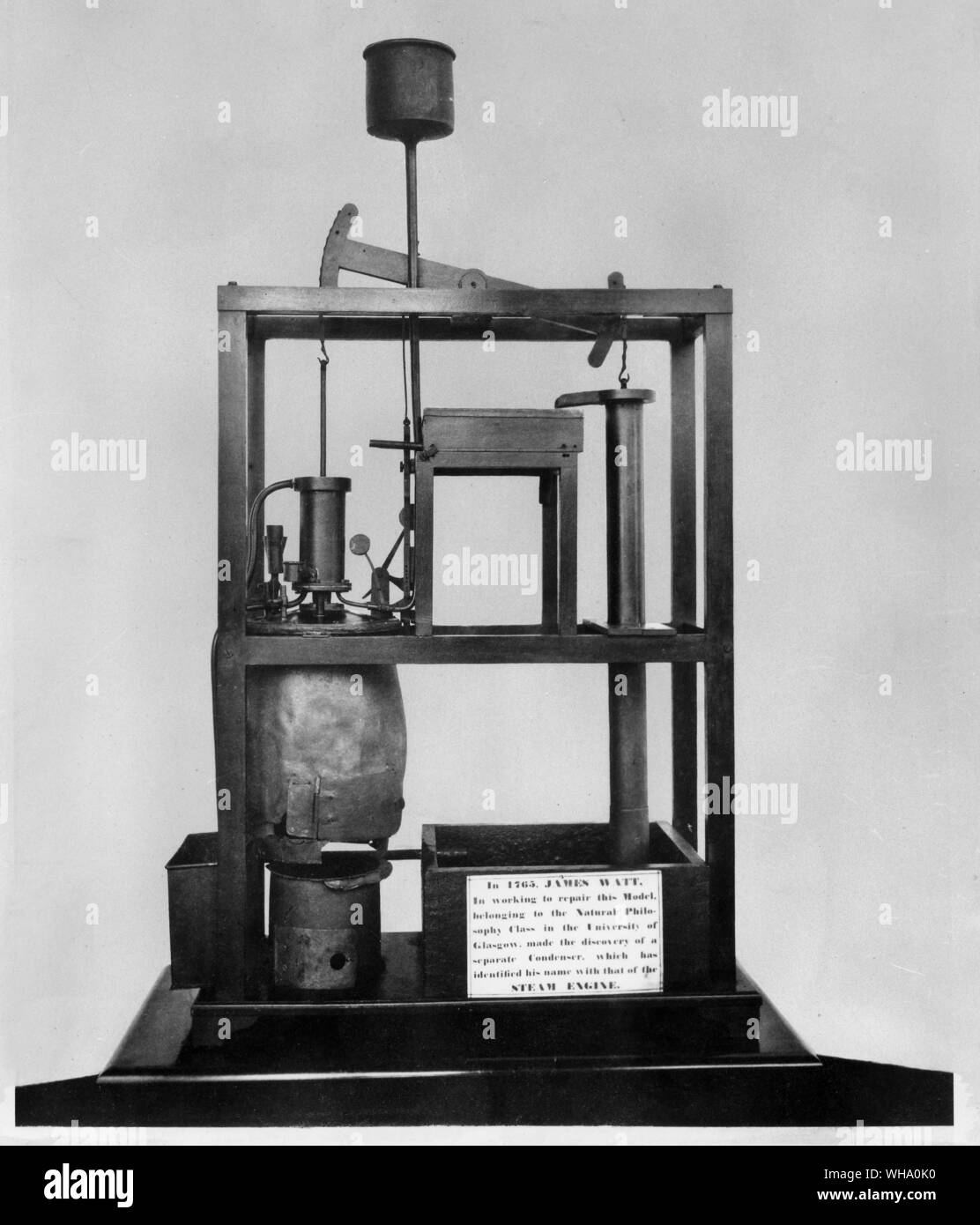 Model of Newcomen's engine repaired by James Watt. Stock Photo