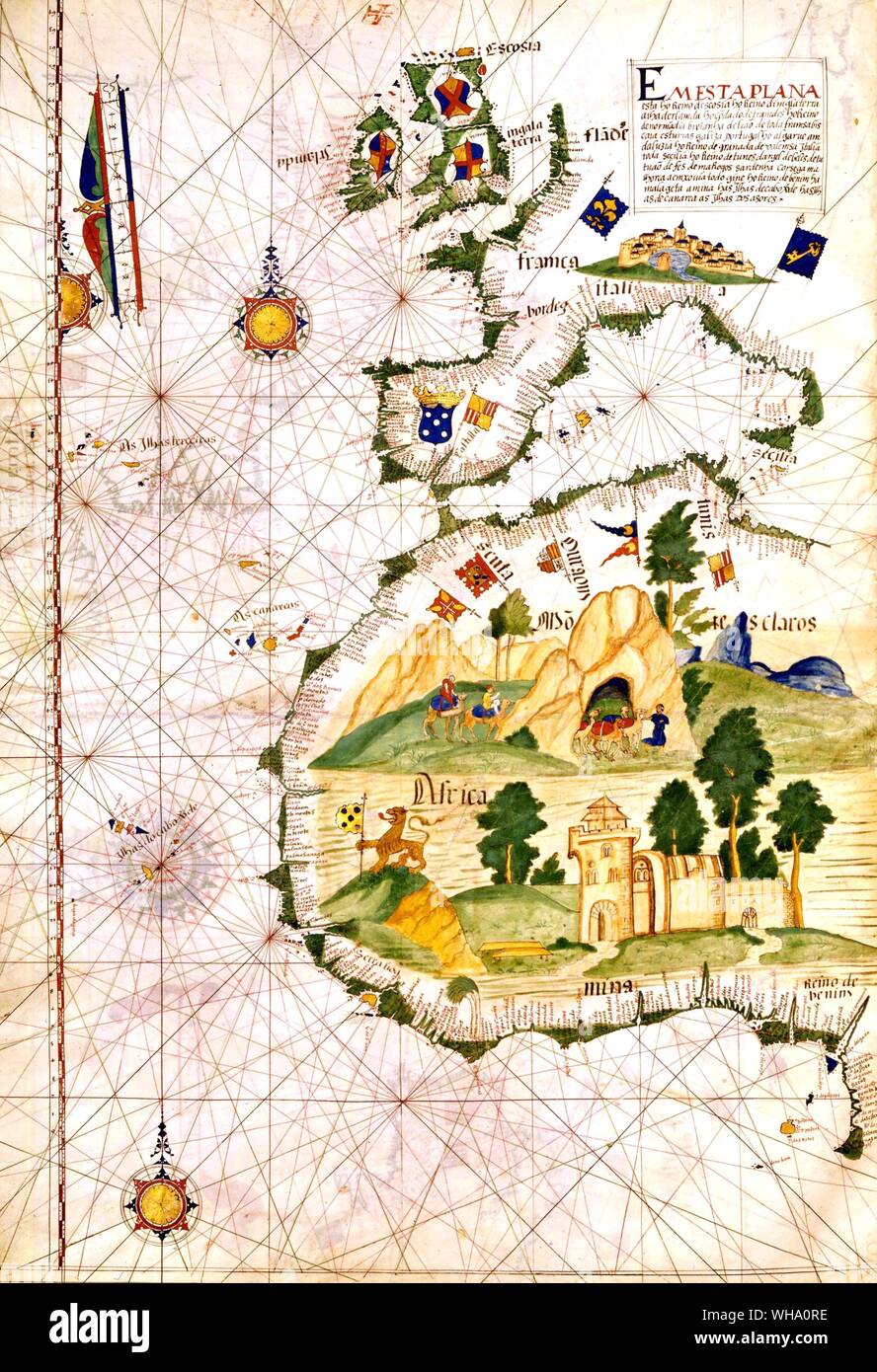 Henry hoped his sea-route would rival these caravan trails across the Sahara, shown on a map of 1563 Stock Photo