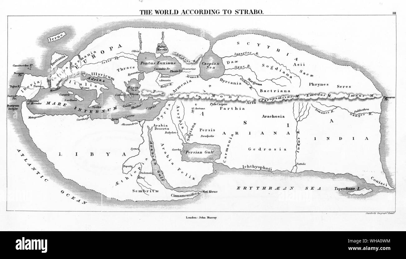 A reconstructed version of Strabo's world showing the curve of Africa Stock Photo