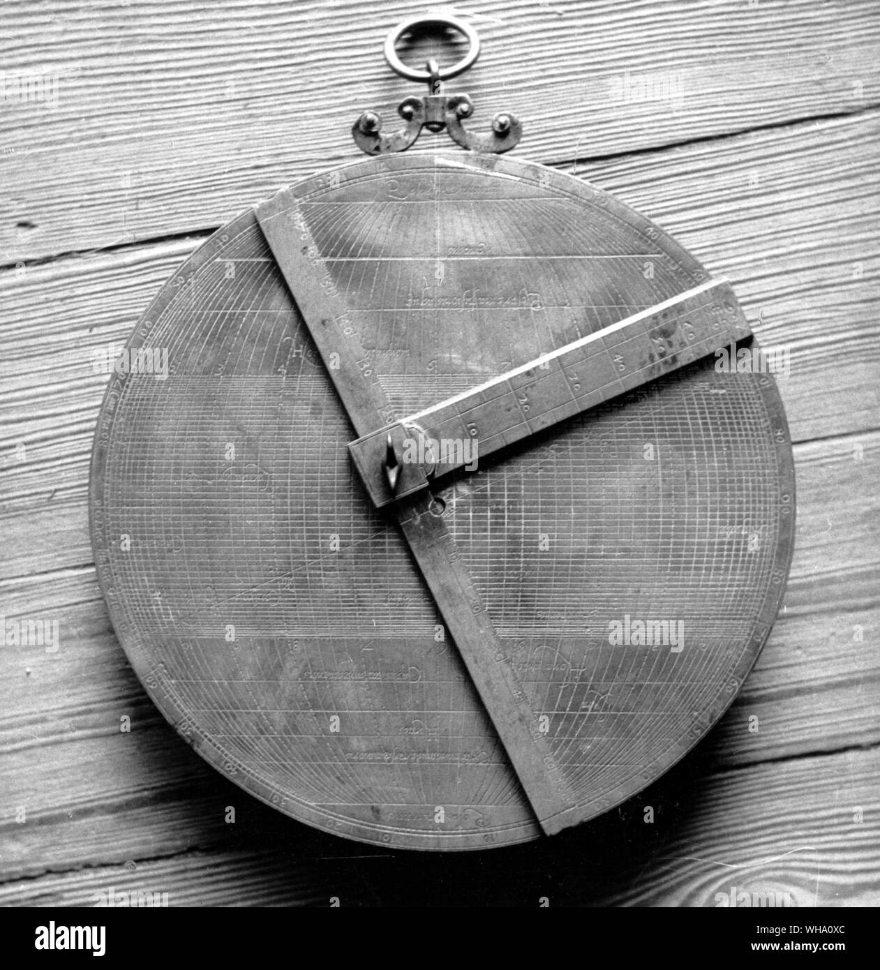 Porguguese astrolabe - An Astrolabe is an ancient, multi-purpose, astronomical instrument. It can be used to solve numerous problems involving the position of celestial objects, simple surveying and to tell the time. There are three distinct types of astrolabe; planispheric, universal and mariners. Stock Photo