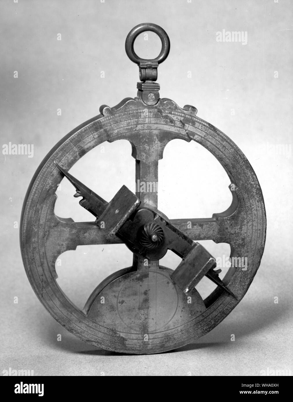 A maritime astrolabe of 1585, showing the solid construction of instruments for use at sea. Stock Photo