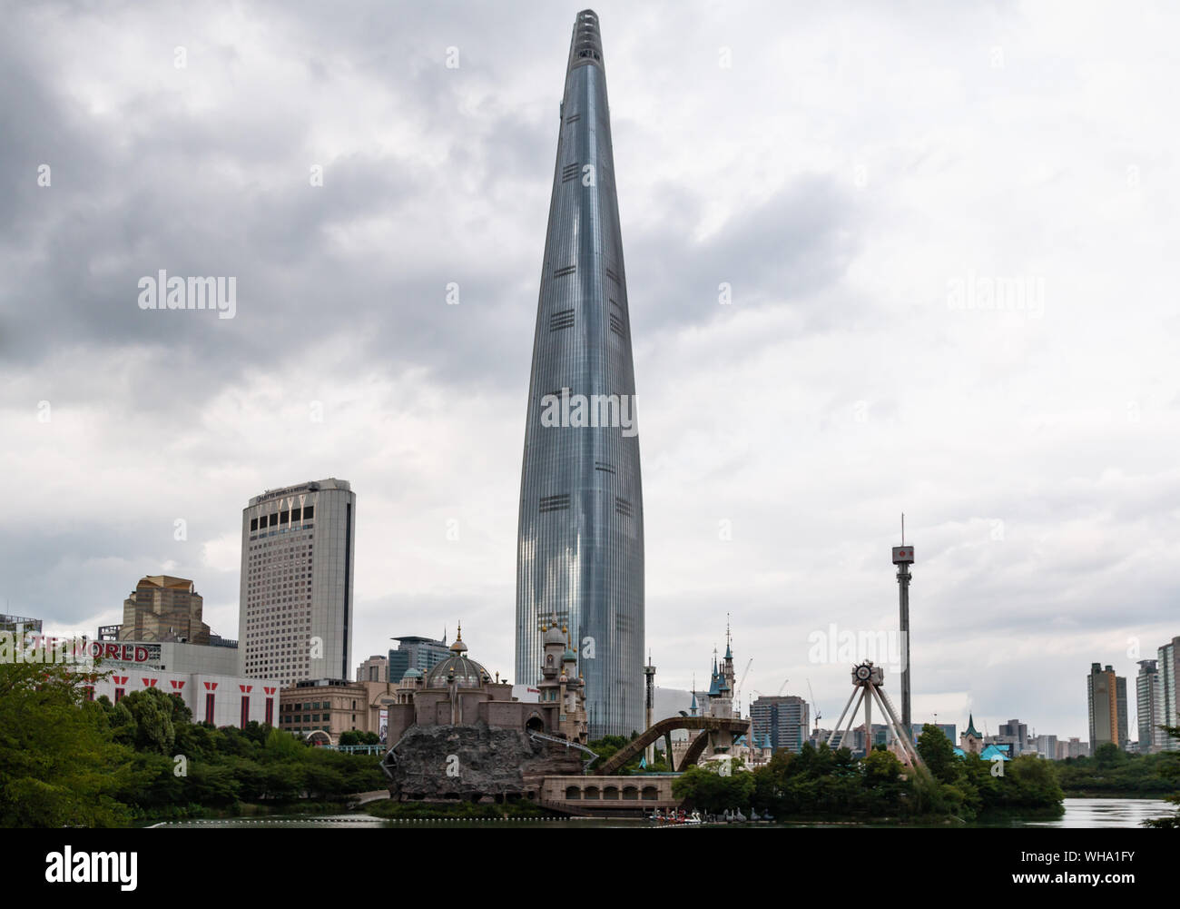 Seoul, Korea - July 19 2019: Lotte World Tower on cloudy day in Jamsil, Songpa-gu, Seoul, South Korea Stock Photo