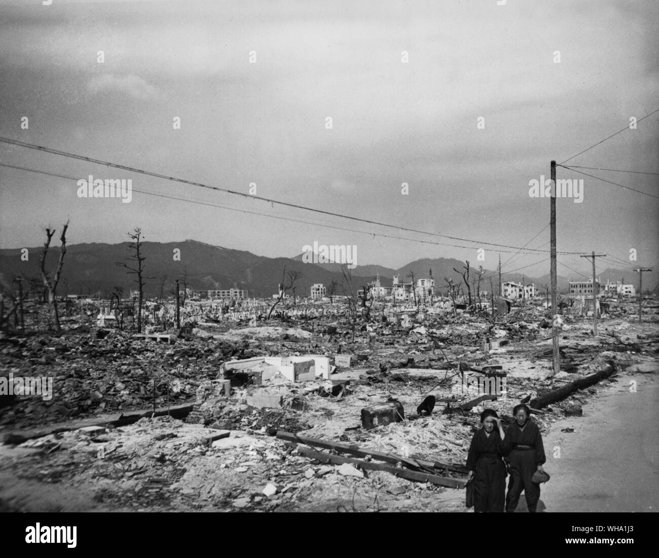 WW2: The atomic bomb damage to Hiroshima, Japan. Bomb dropped by the USA 5th August 1945. Stock Photo