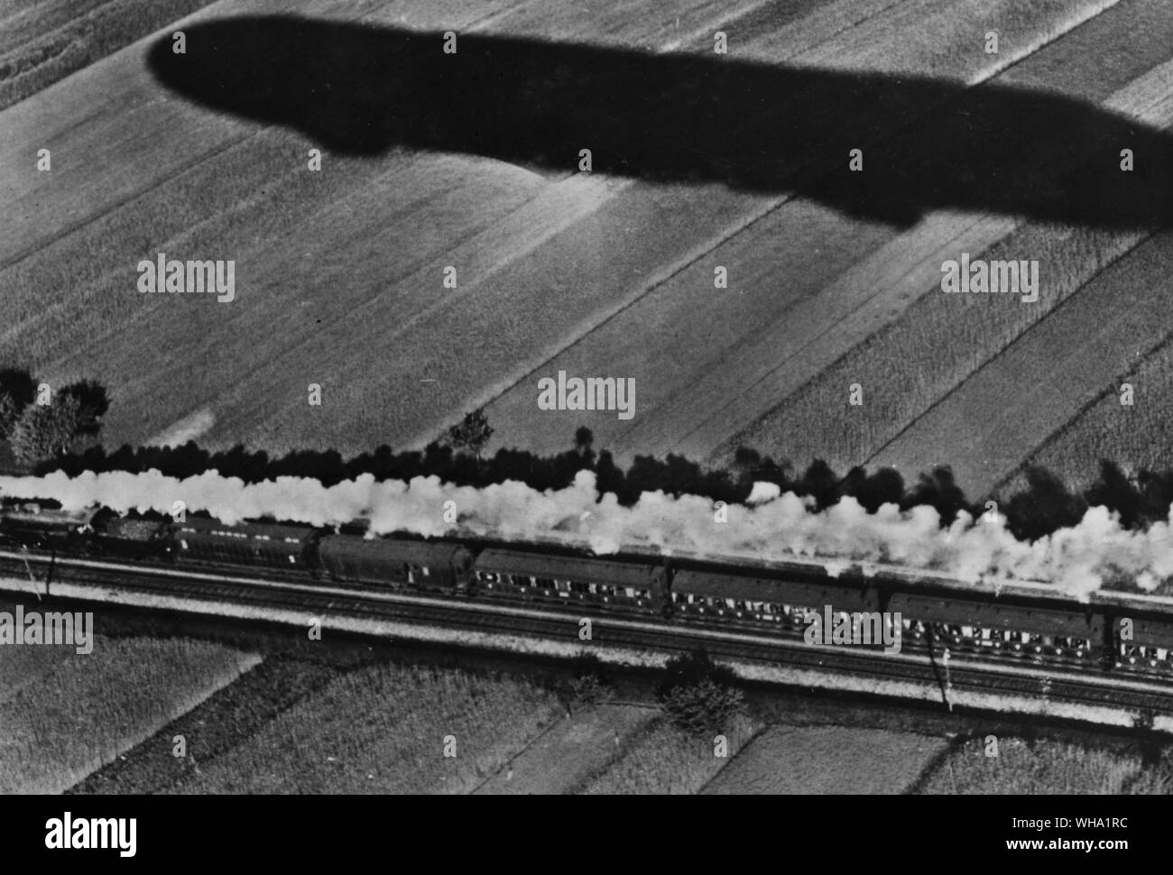 WW2: German troop train being taken by the chief officer of the Zeppelin. (or WW1?) Stock Photo