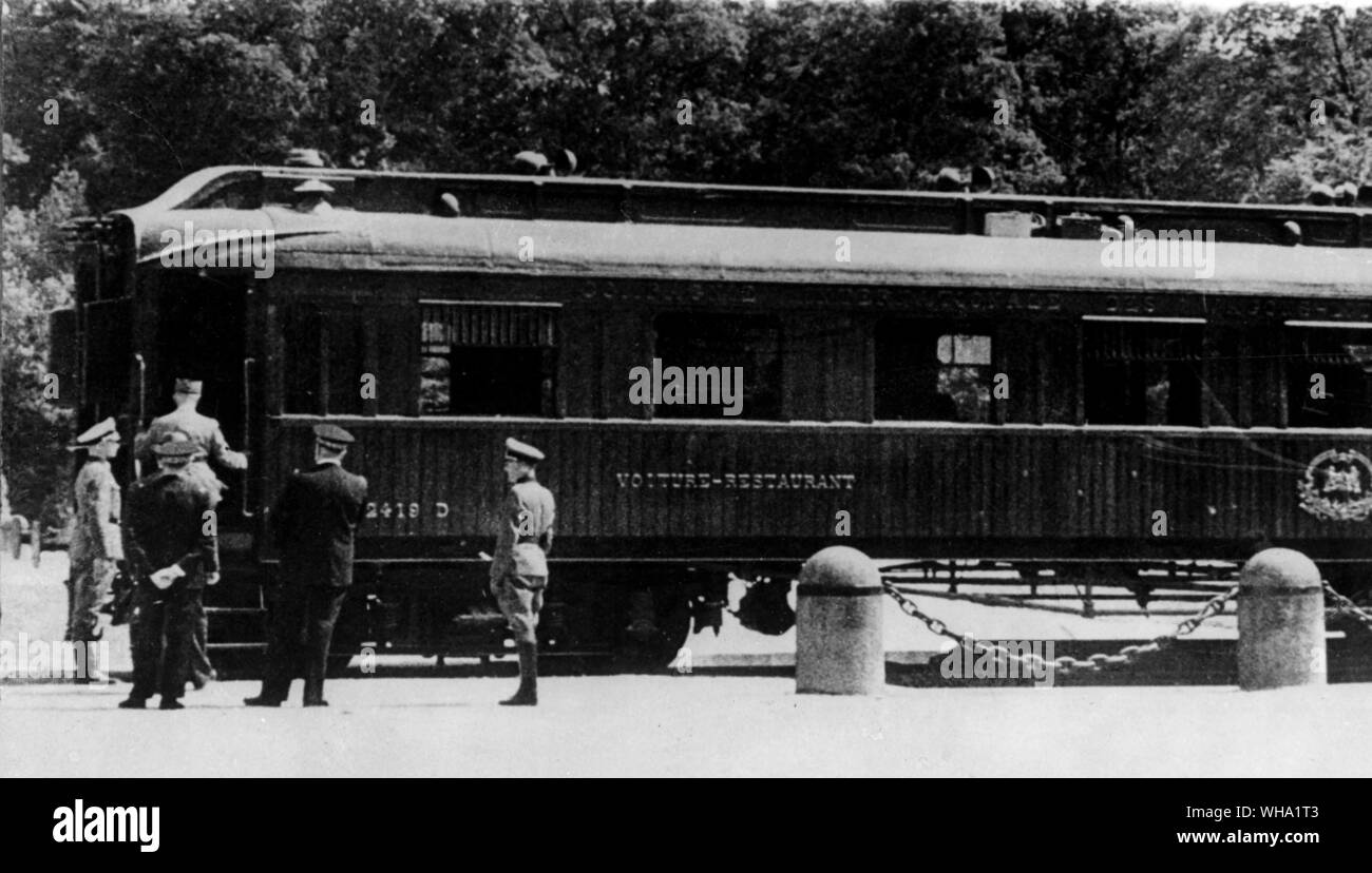 WW2: General Huntziger, one of the delegates of the Petain Government, entering the famous Compiegne railway carriage where Hitler staged his theatrical presentation of armistice terms with France. Stock Photo