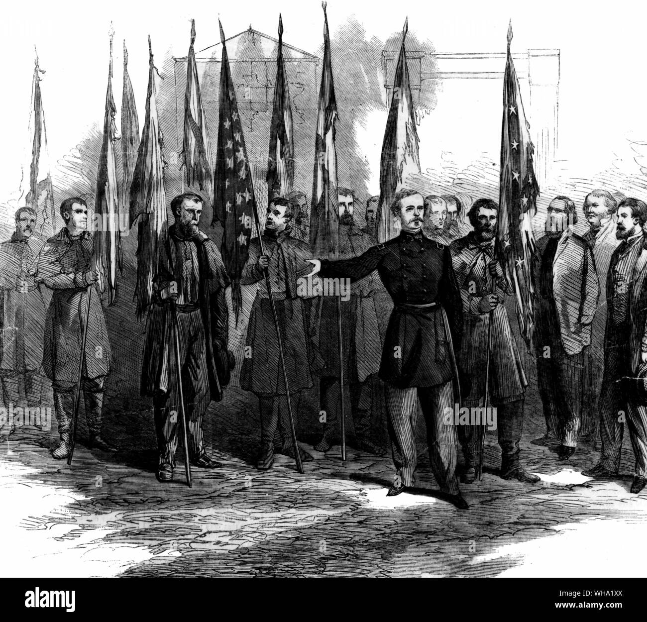 General Custer presenting captured battle flags at the war department, Washington, October 23rd 1864. USA. Stock Photo